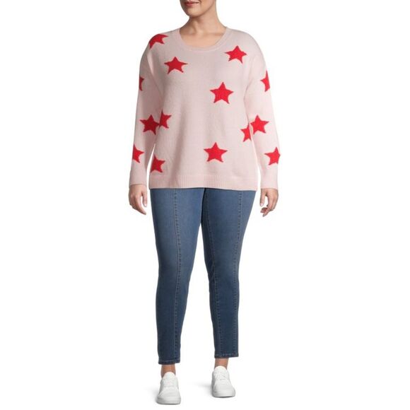 Heart N' Crush Women's Plus Size Star Print Crewneck Pullover Sweater - Picture 5 of 8